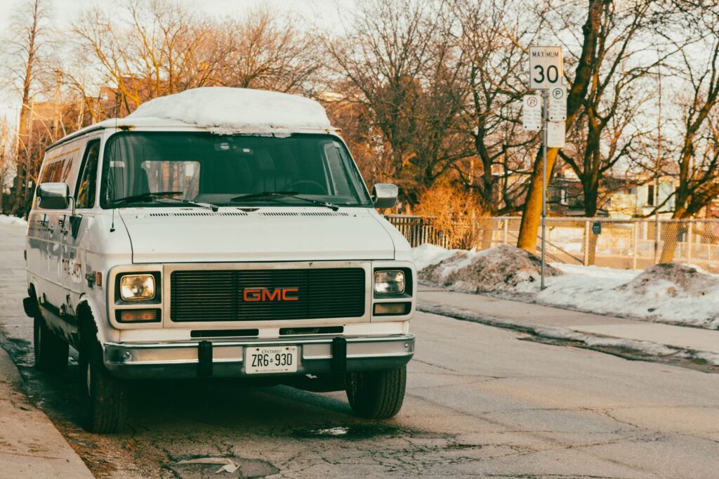 Vehicle parked on a snow-covered residential street in Ontario